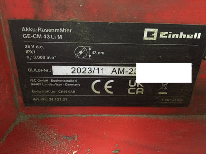 Einhell GE-CM 43 Li M Cordless Lawn Mower SOLO, I33267 