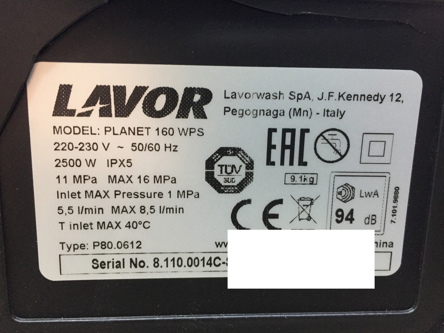 Lavor 8.110.0014C Hochdruckreiniger Planet 160 WPS, I33648