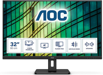 AOC U32E2N 4K Monitor 31.5" UHD 3840x2160 HDMI DP MVA Panel Adaptive Sync 60Hz 