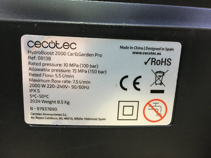 Cecotec 08138 Hochdruckreiniger HydroBoost 2000 Car&Garden Pro, 2000 W, I32074