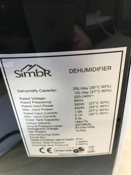 SIMBR Luftentfeuchter 20L/Tag Multifunktional I31487