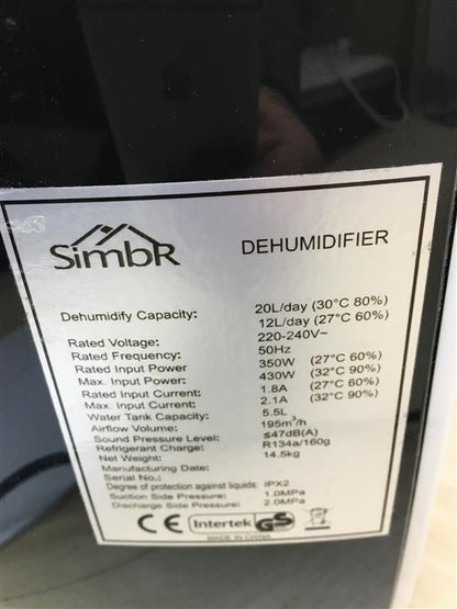SIMBR Luftentfeuchter 20L/Tag Multifunktional I31487