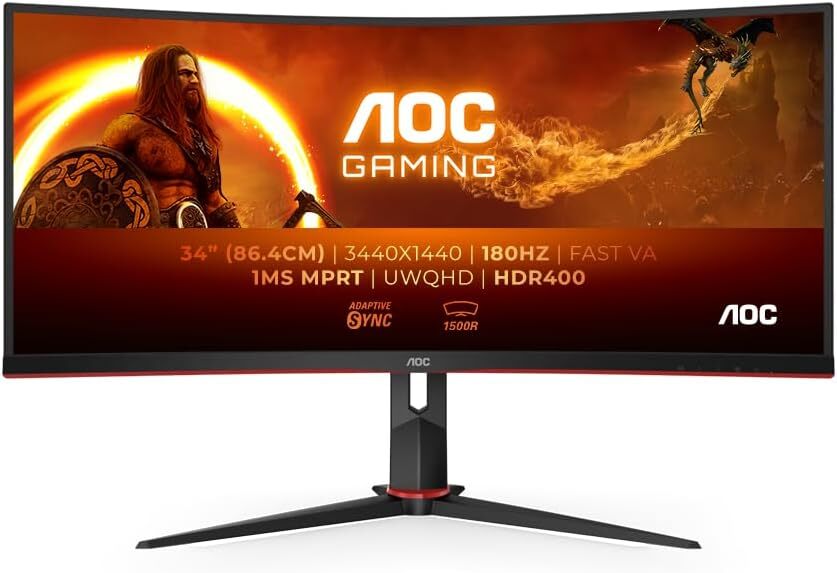 AOC CU34G2XP/BK Gaming Monitor 34" UWQHD 3440x1440 HDR AMD FreeSync 180Hz 1ms 