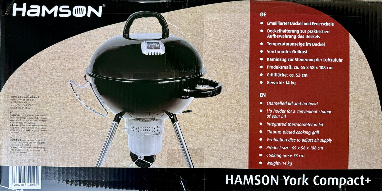 HAMSON YORK Compact Plus Holzkohlegrill Kugelgrill Barbecue Grillfläche Ø 53 cm