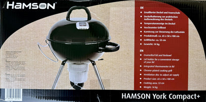 HAMSON YORK Compact Plus Holzkohlegrill Kugelgrill Barbecue Grillfläche Ø 53 cm