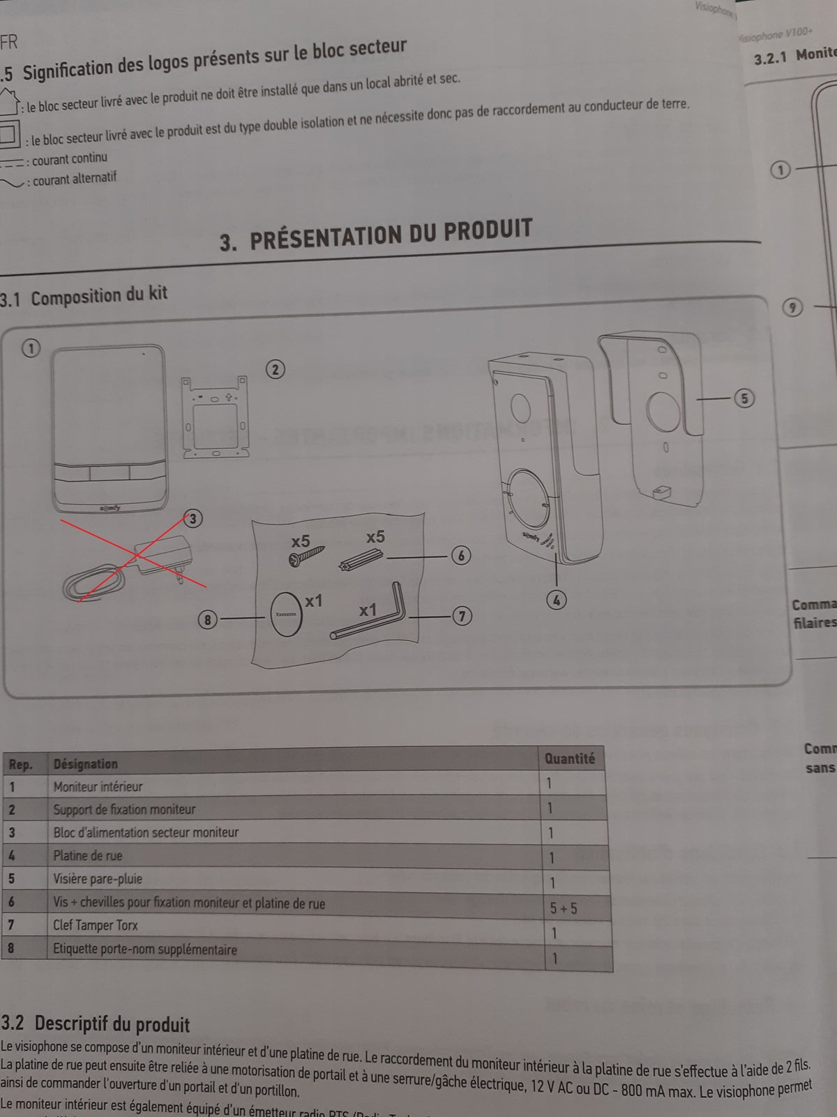 Somfy 1870535 V100+ Video Gegensprechanlage, 4,3 Zoll Monitor Nachtsicht, I04965
