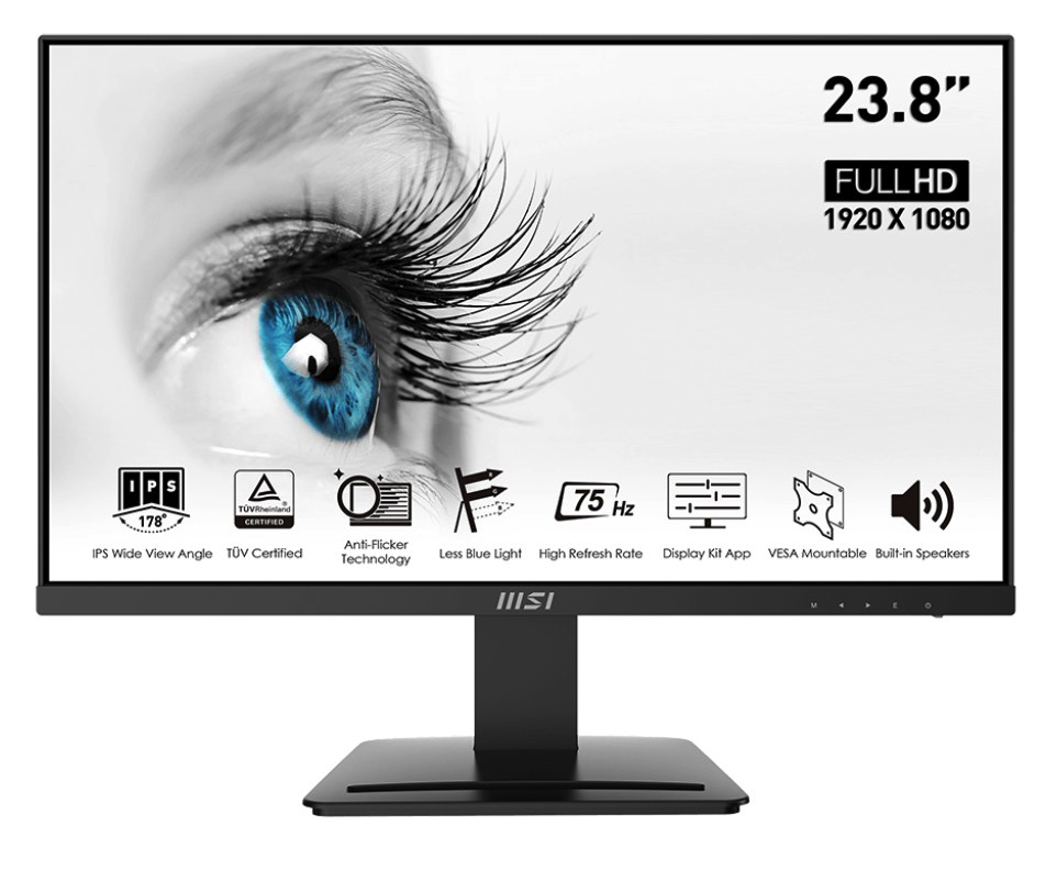 MSI PRO MP243 Monitor 23.8" FHD 1920x1080 HDMI DP AMD FreeSync 75Hz 5ms (GtG)