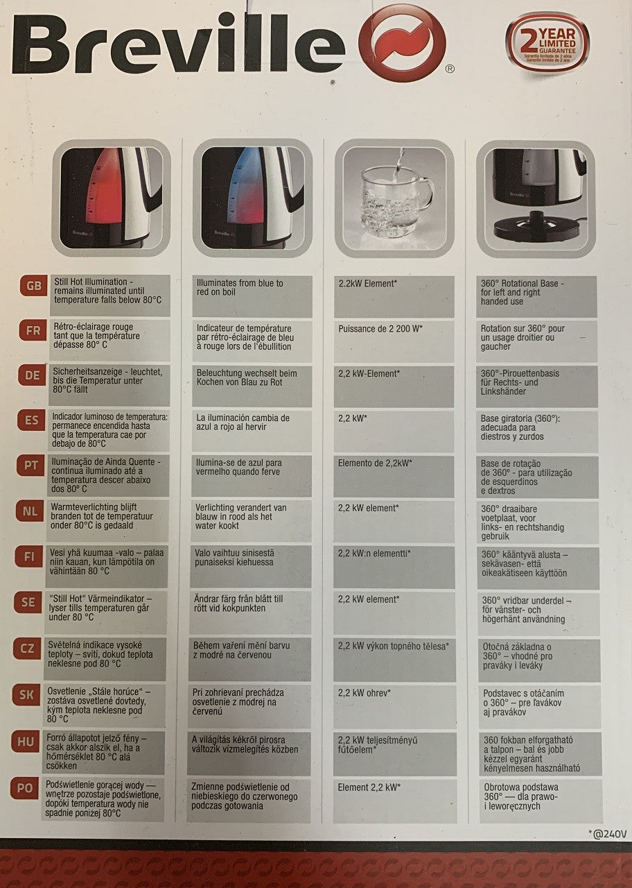 Breville VKJ788X Wasserkocher 2200 Watt 1,7 Liter Schwarz NEU