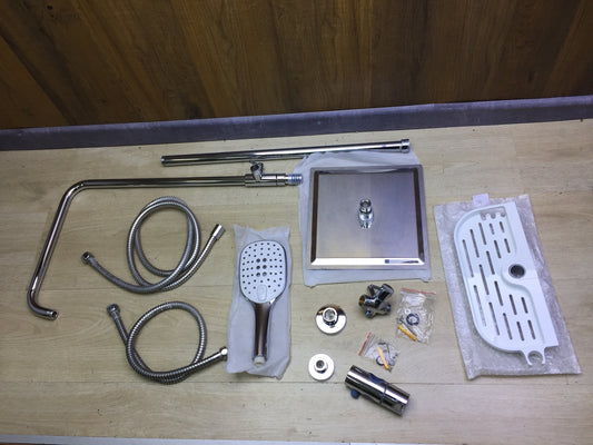 JOHO Duschset mit Umschalter und Ablage Chrom (Kopfbrause 25x25cm) I31911