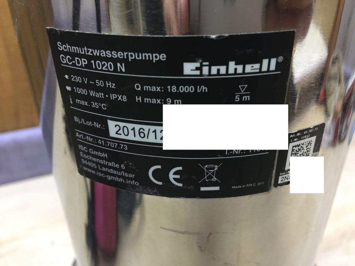 Einhell GC-DP 1020N Elektro-Schmutzwassertauchpumpe 1000W, I32059