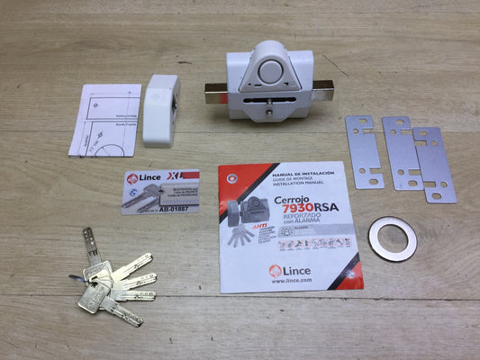 Lince Security Anti-Shock Lock with Alarm, Alloy Steel, White, I31755