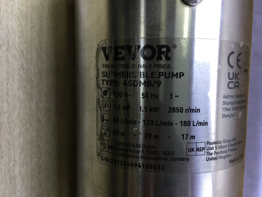 VEVOR 4SDM8/9 Tiefbrunnenpumpe 1100W Brunnenpumpe, I27305