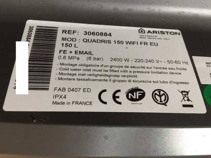 ARISTON QUADRIS 150 WIFI FR EU hot water tank 3060884 150L EEK: B I30597