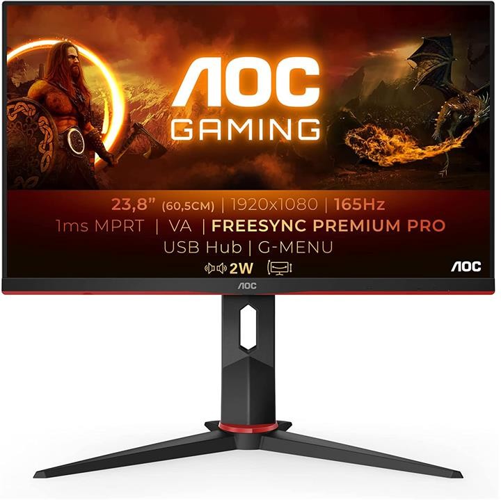 AOC 24G2SU/BK Gaming Monitor 23.8" FHD 1920x1080 DP HDMI USB-Hub FreeSync 165Hz