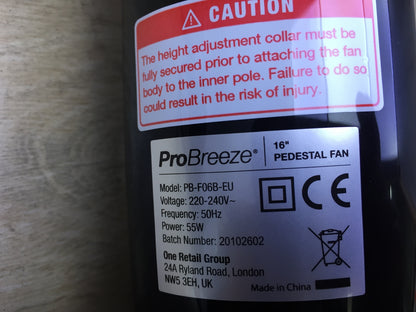Pro Breeze pedestal fan PB-F06B-EU with remote control, I21614