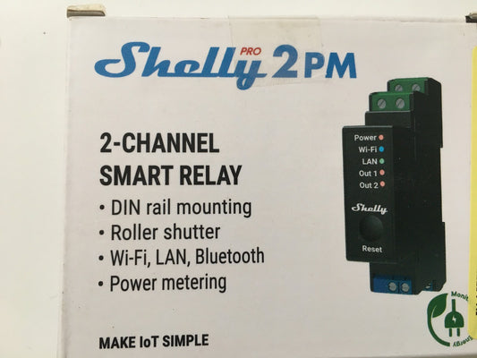 Shelly Pro 2PM WiFi, LAN &amp; Bluetooth 2 Channel Smart Relay Switch, I33372 
