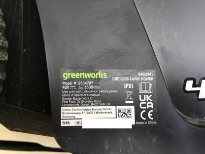 Greenworks G40LM41 Cordless Lawn Mower 2504707, 2x Batteries, 40V, up to 500m², I32943 