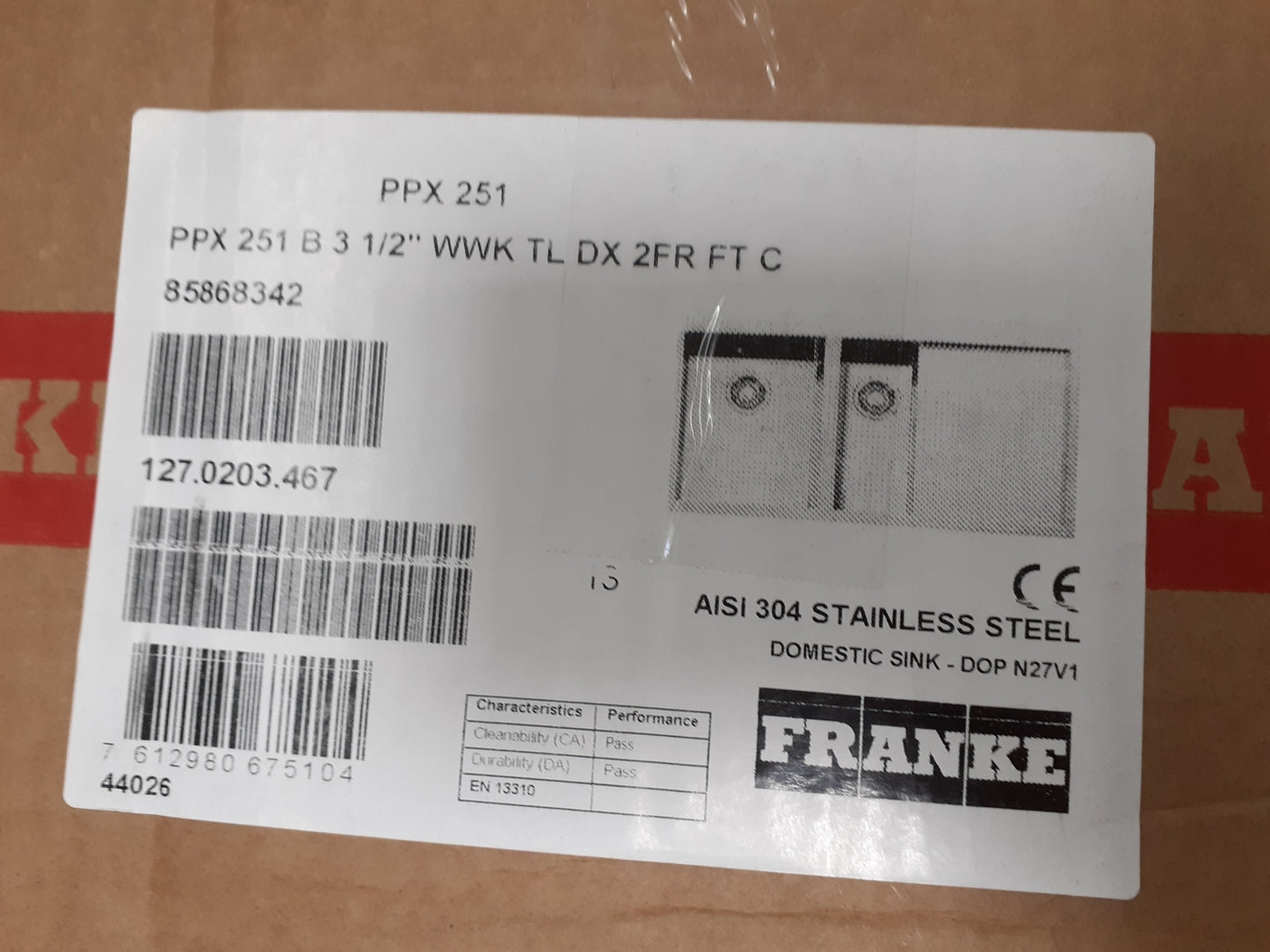 Franke PPX 251 Edelstahlspülbecken 100 x 51 cm 127.0203.46, I18274