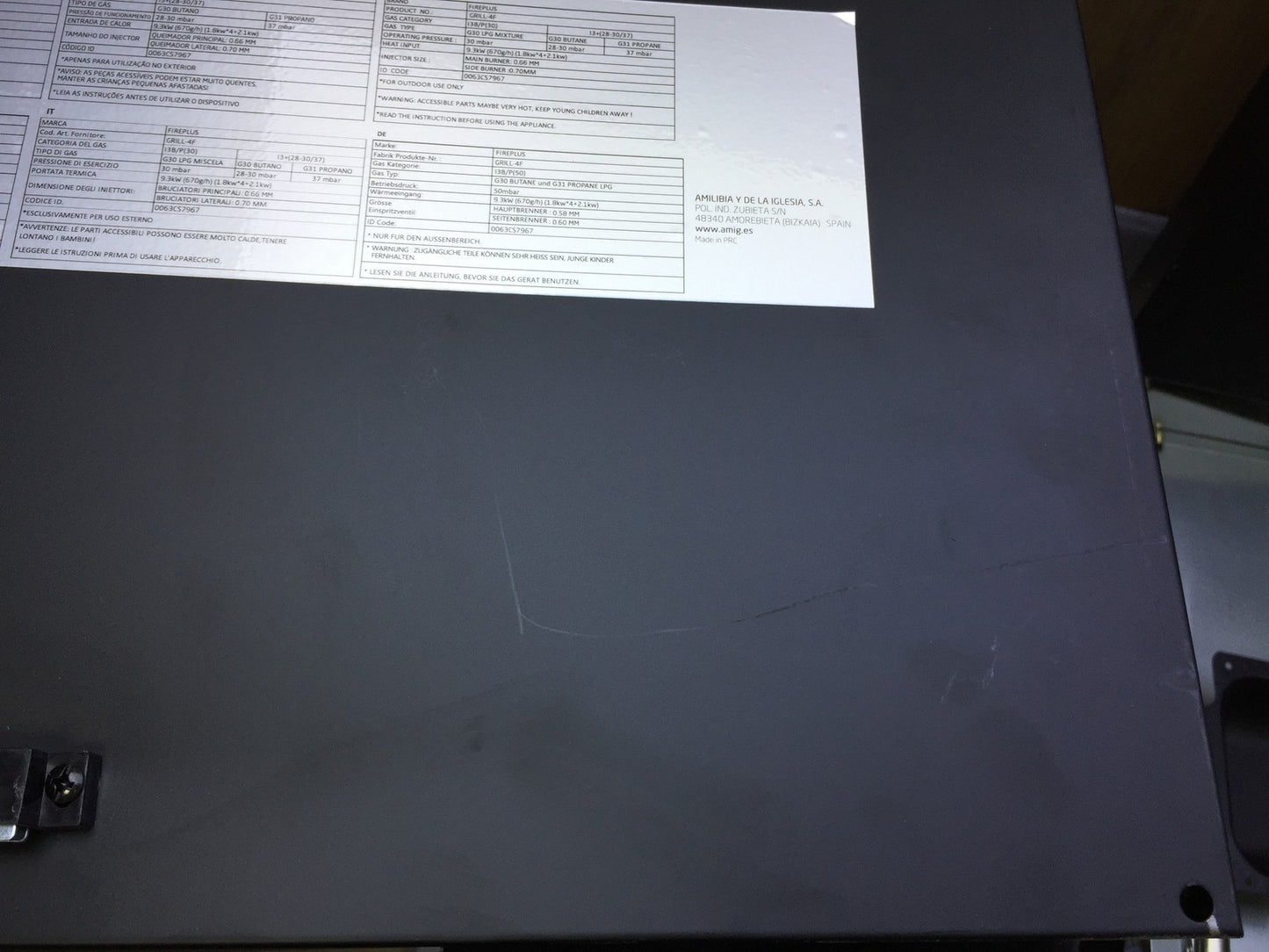 Amig Fireplus 4F Gasgrill 4+1 mit 9,3 kW, Schwarz, Edelstahl, I33104