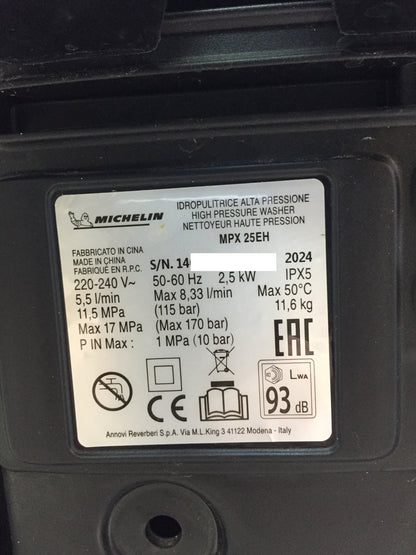 Michelin MPX25EH Hochdruckreiniger 2500W 170 bar 500 l/h, I30533
