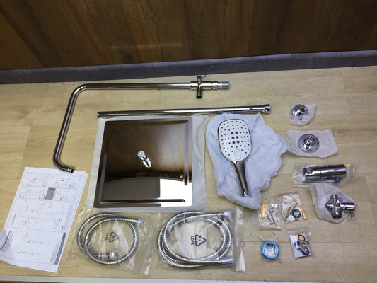 JOHO shower set with diverter stainless steel 30x30cm square, I32317