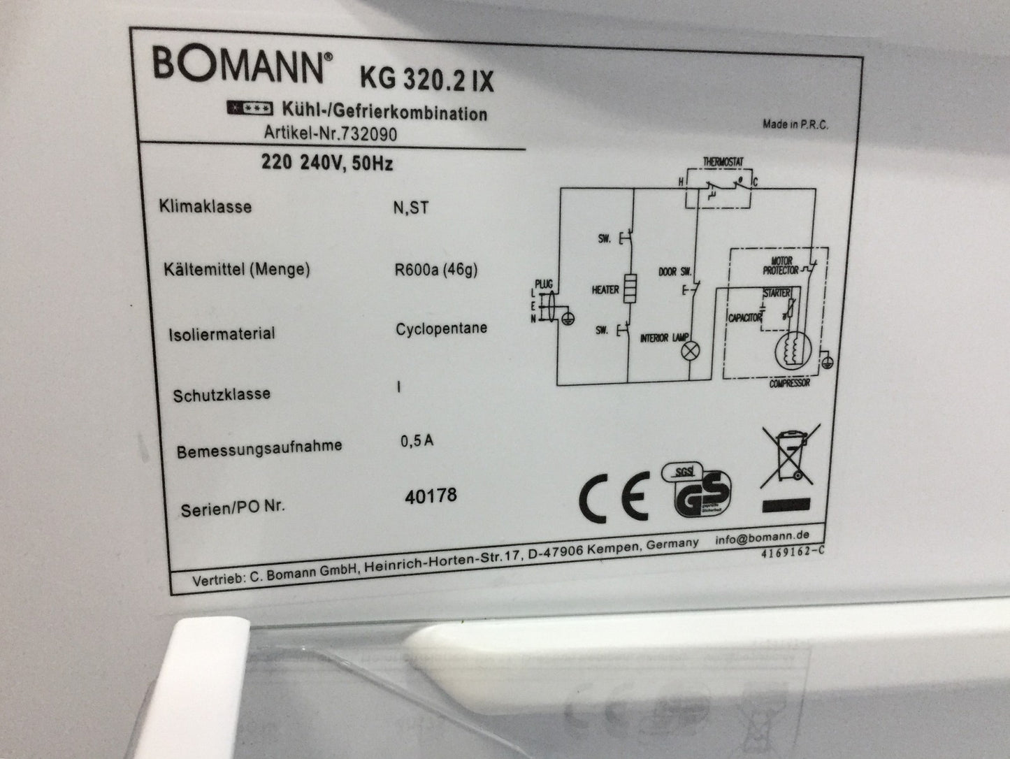 Bomann KG 320.2 Kühlschrank Gefrierfach Kühlgefrierkomb inox-look 175 L (732090)