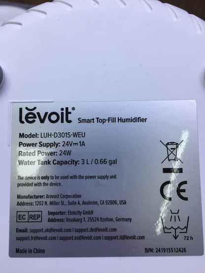 LEVOIT 3L Top Fill Humidifier LUH-D301S, I30523 