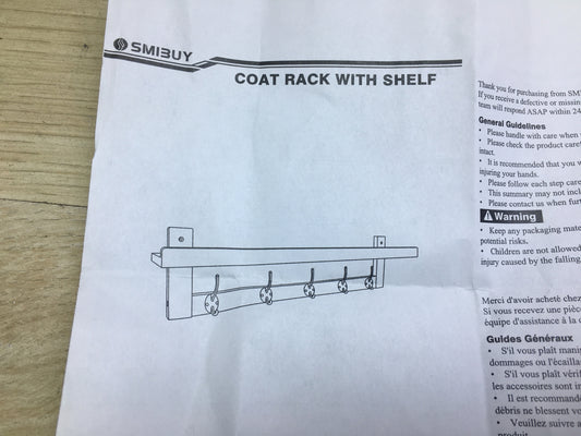 SMIBUY Kleiderhaken mit Regal Wandmontage, 74 cm, 5 Haken, I30265