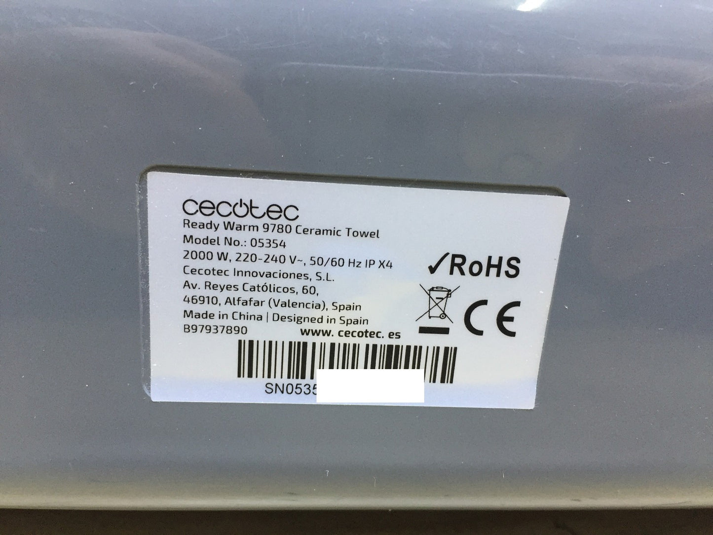 Cecotec 05354 Elektrischer Badheizkörper Ready Warm 9780 Ceramic Towel, I34122