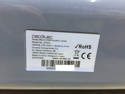 Cecotec 05354 Elektrischer Badheizkörper Ready Warm 9780 Ceramic Towel, I34122
