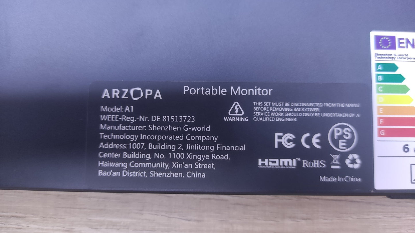 Arzopa A1 Travel Tragbarer Monitor 15.6" FHD 1920x1080 IPS USB Type-C mini-HDMI