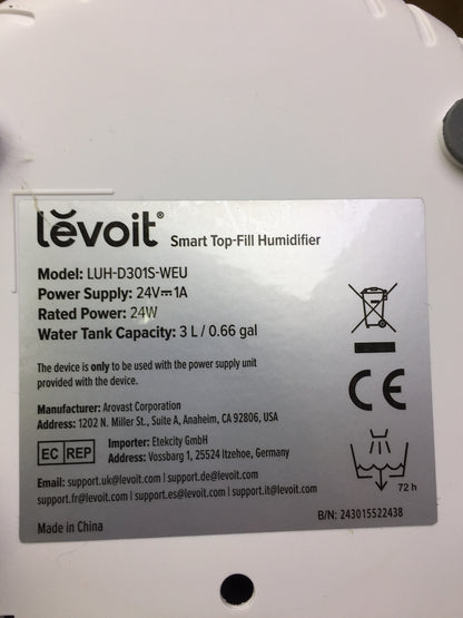 LEVOIT 3L Top Fill Luftbefeuchter LUH-D301S, I31927