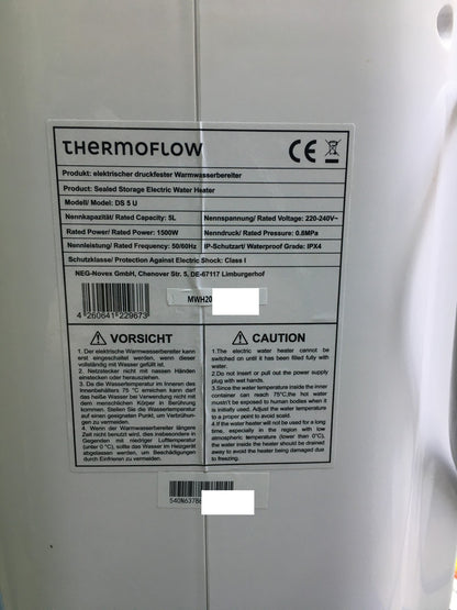 Thermoflow DS 5 U Untertischspeicher, Warmwasserboiler, 5L, EEK:B, I34500