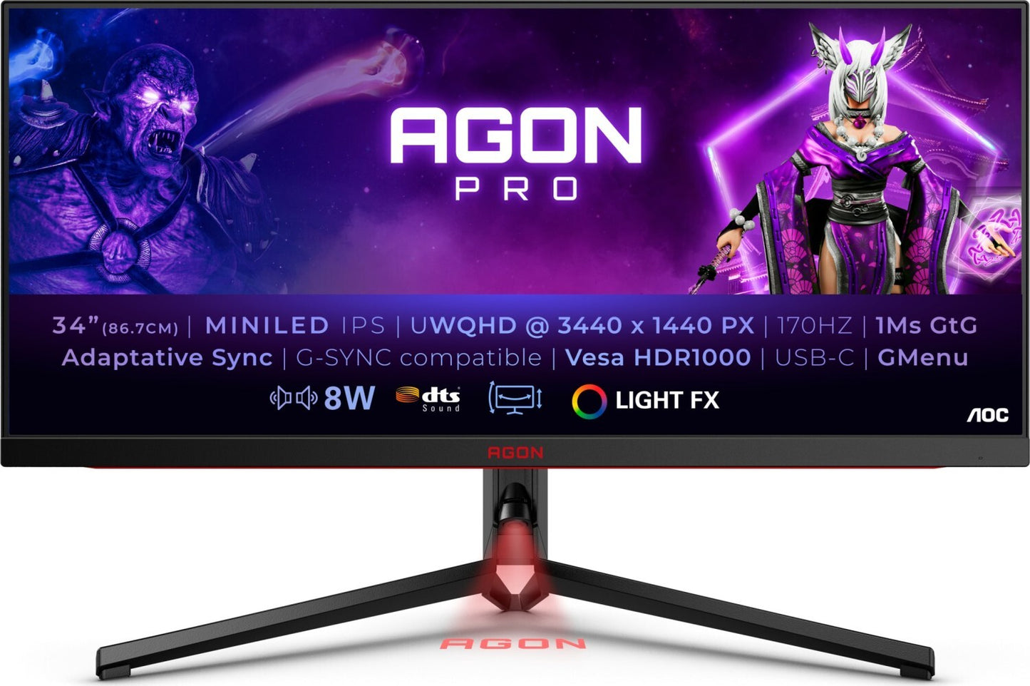 AOC Agon Pro AG344UXM Monitor 34" UWQHD 3440x1440 IPS HDR AMD FreeSync 170Hz 1ms 