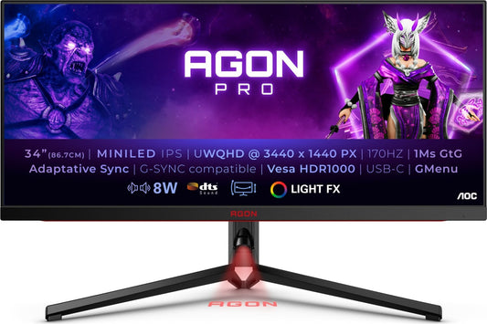 AOC Agon Pro AG344UXM Monitor 34" UWQHD 3440x1440 IPS HDR AMD FreeSync 170Hz 1ms 