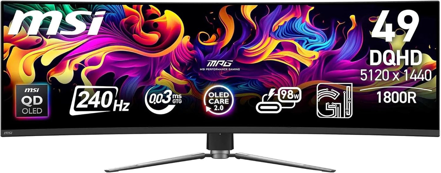 MSI MPG 491CQPX QD-OLED Monitor 49" DQHD 5120x1440 HDR NVIDIA G-Sync 240Hz