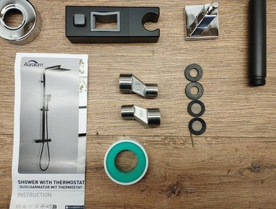 Auralum Duschsystem Komplettset Schwarz 30x30cm Edelstahl