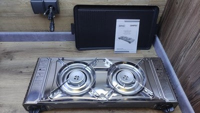 Amig Camping Gaskocher mit 2 Brennern und Grillplatte CAMP02