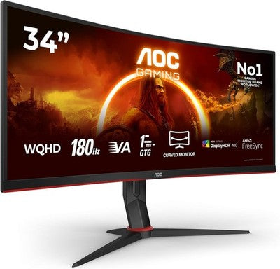 AOC CU34G2XP/BK Gaming Monitor 34" UWQHD 3440x1440 HDR AMD FreeSync 180Hz 1ms