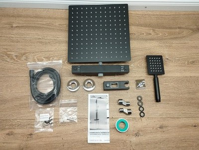 Auralum Duschsystem Komplettset Schwarz 30x30cm Edelstahl