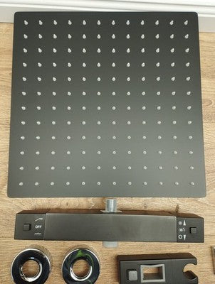 Auralum Duschsystem Komplettset Schwarz 30x30cm Edelstahl