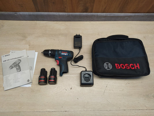 Bosch Professional Akku-Schlagbohrschrauber GSB 12V-15, mit 2 Akkus, I37455