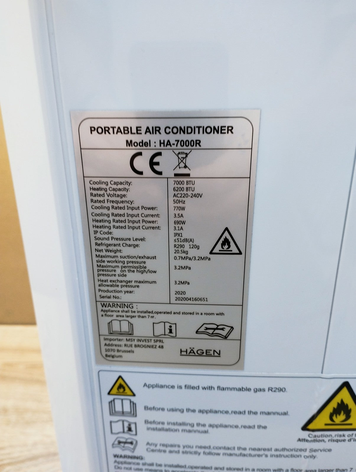 Hägen mobile Klimaanlage HA-7000R, 7000BTU, Klimagerät, I39693