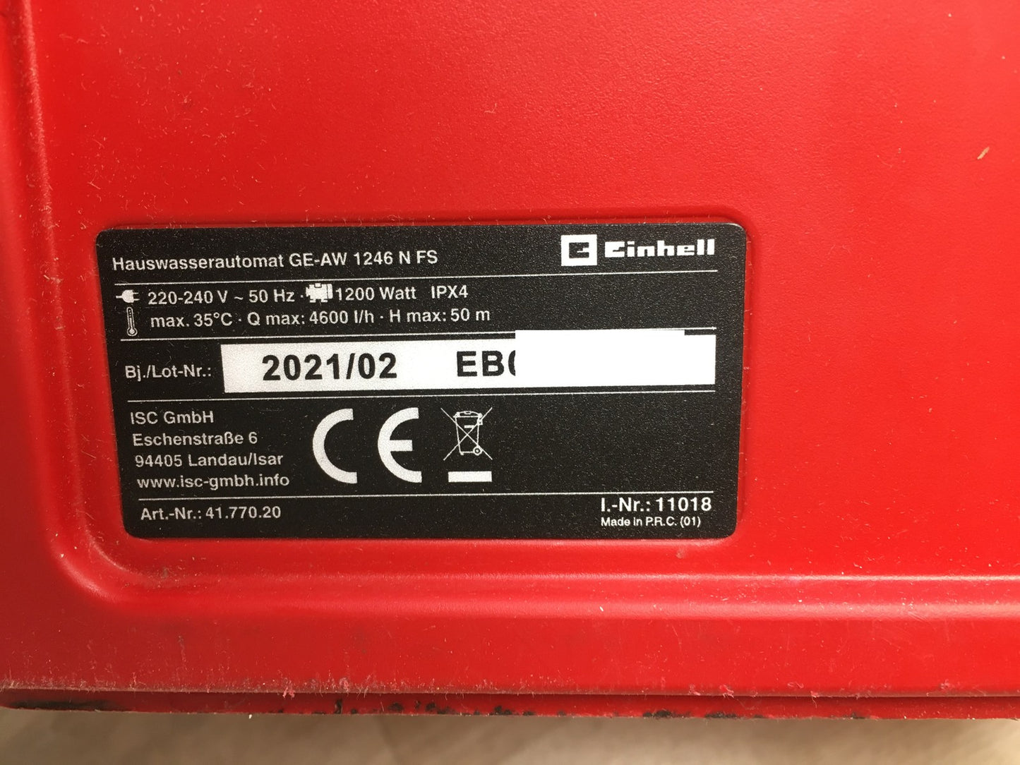 Einhell Hauswasserautomat GE-AW 1246 N FS, 1.200 W, 4600 L/h, I37262