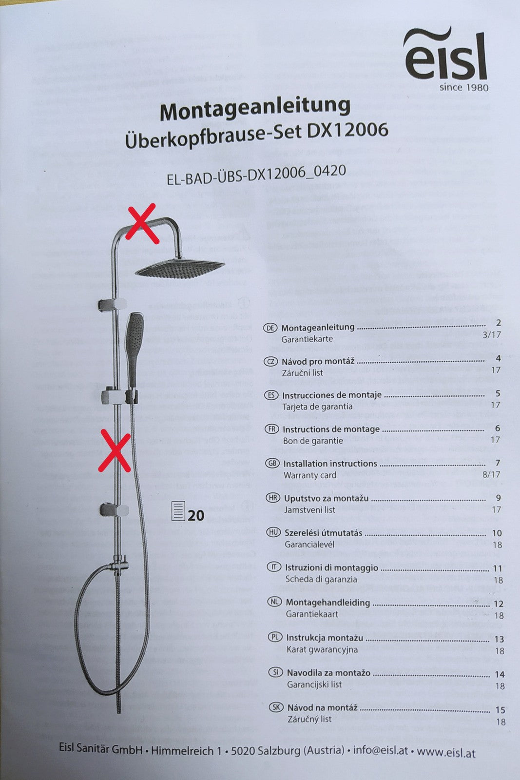 EISL DX12006 Duschset EASY FRESH mit großer Regendusche, I35730