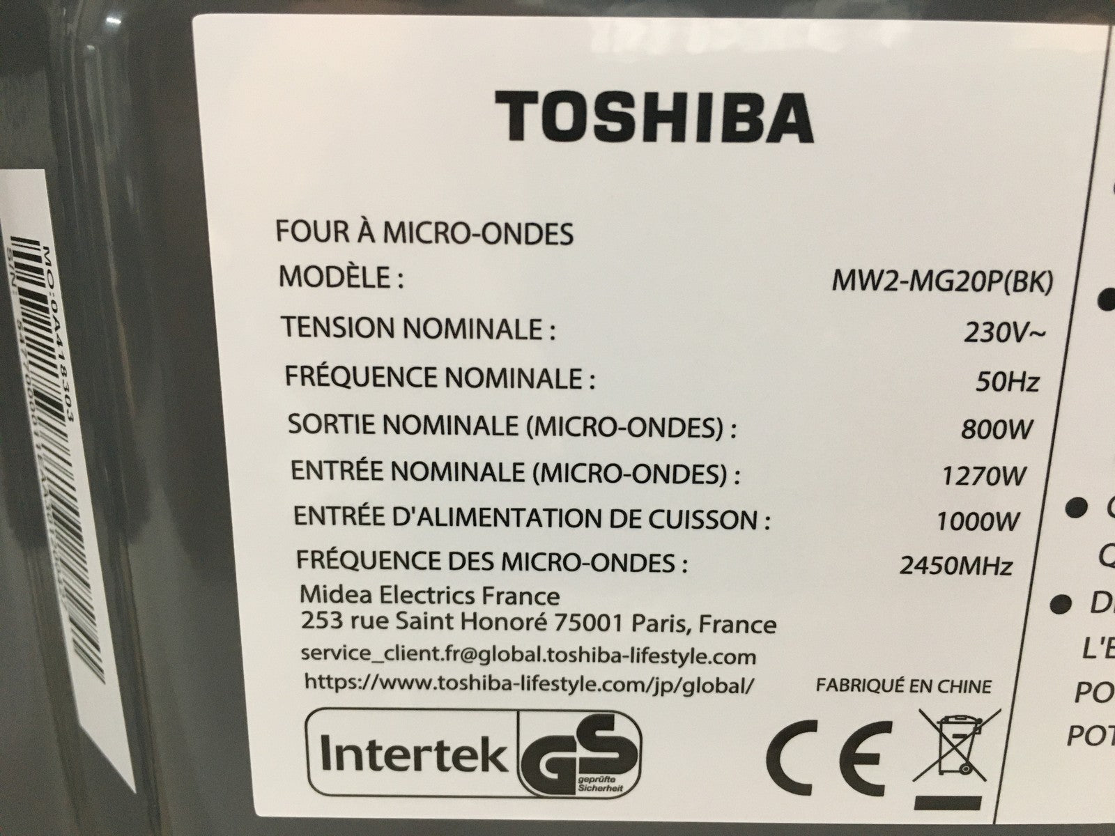 Toshiba Mikrowelle MW2-MG20P(BK), 20L, schwarz, I39337