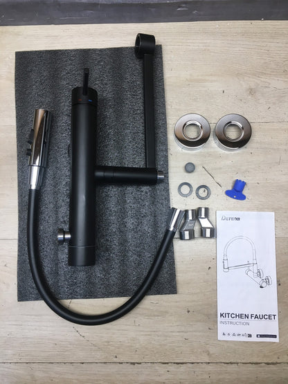 Detbom DKG001MB Wasserhahn Küche Wandmontage, Mattschwarz, I40025
