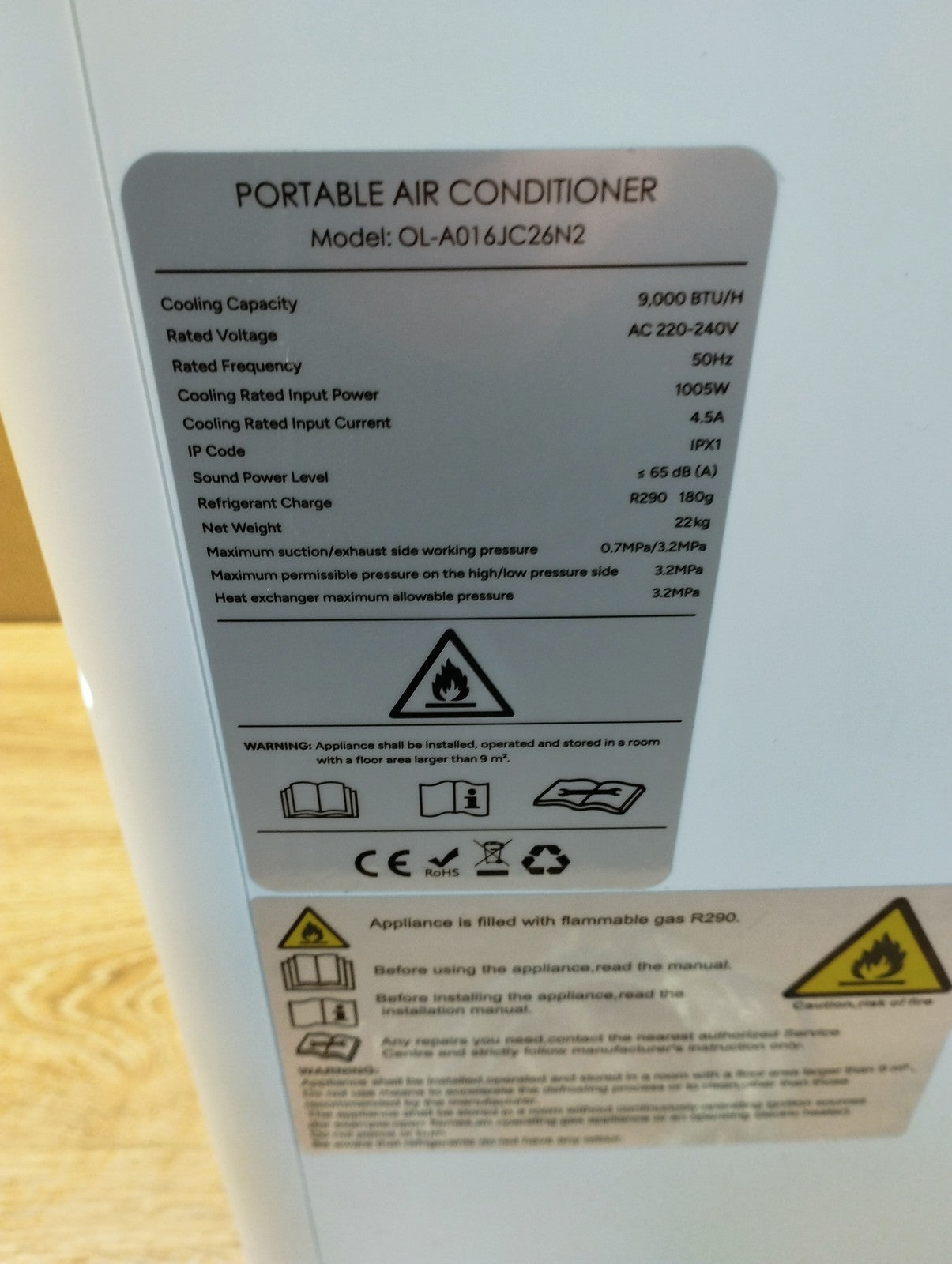 Oyajia Mobile Klimaanlage Klimagerät OL-A016JC26N2 9.000 BTU/h I39649