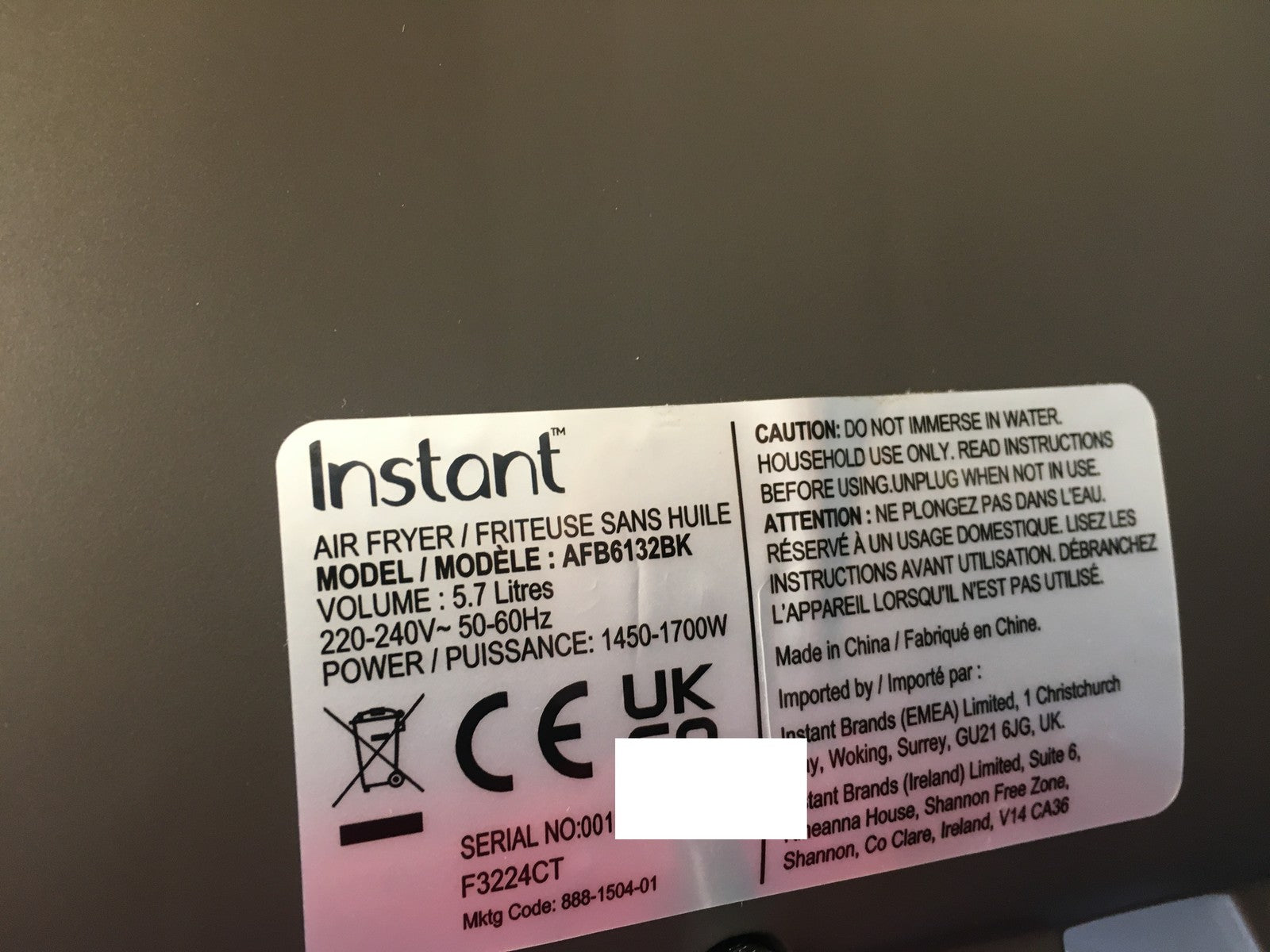 Instant Vortex Plus Fettfreie Fritteuse AFB6132BK 1700 W 5,7 l, I39416
