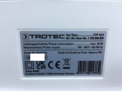TROTEC Luftentfeuchter TTP 10 E, Leistung 0,75 L/Tag, 10 m² / 25 m³, I31770